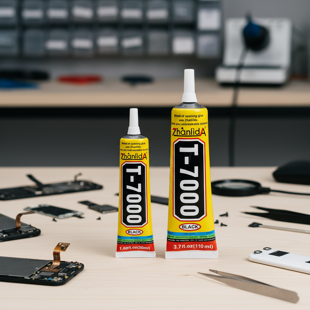 50/110ML Zhanlida T7000 Cola Adesiva Macia Preta para Reparo de Capas de Celular, Tablets, Laptops, Telas de Smartwatch