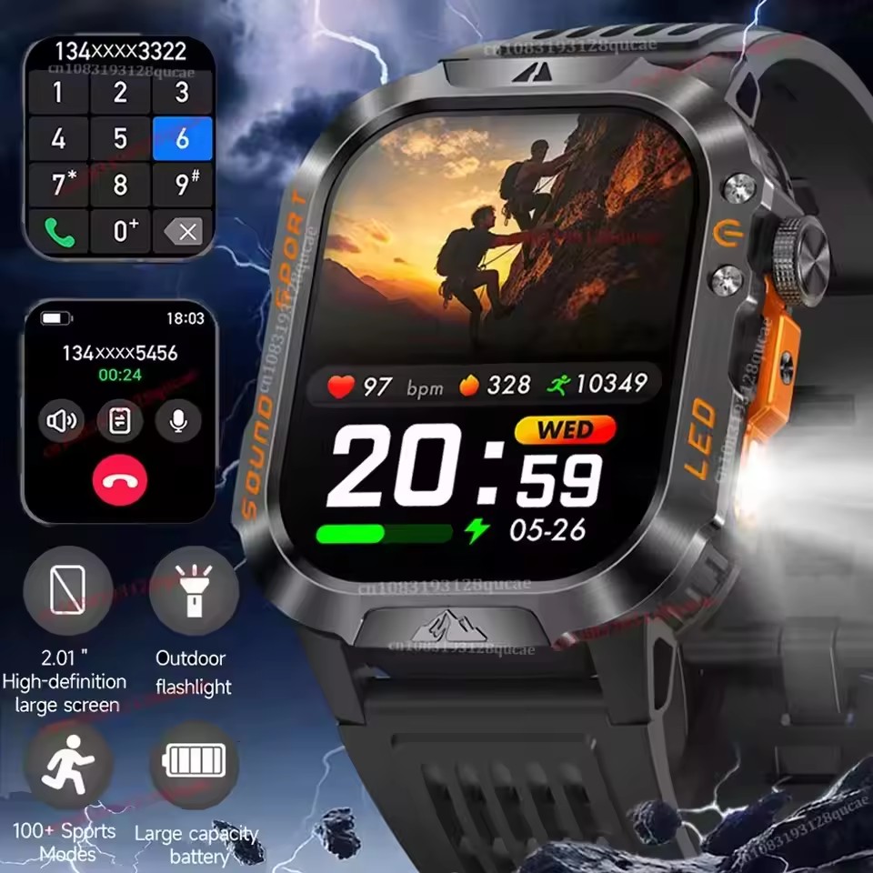 2026 Novo Smartwatch Relógio Inteligente Masculino Ao Ar Livre 2.01 Polegada Assistente De Voz Chamada Bluetooth Com Lan