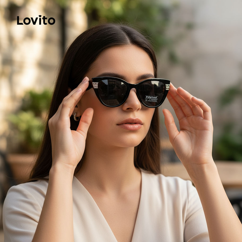 Lovito Óculos de sol femininos estilo gato, proteção UV, design casual e elegante, modelo LFA70016 em Oferta na Shopee