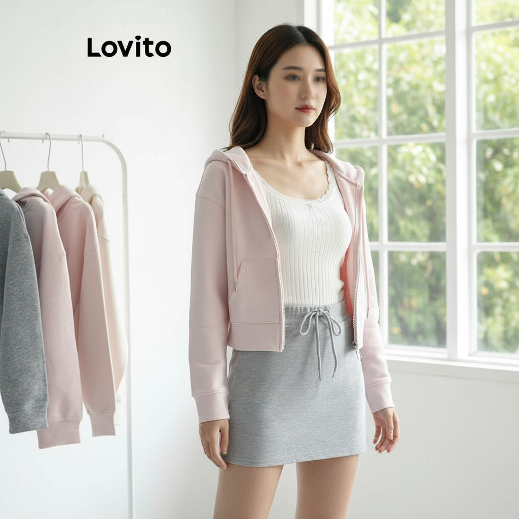 Lovito Jaqueta Feminina Casual Lisa com Cordão LNA75075 em Oferta na Shopee