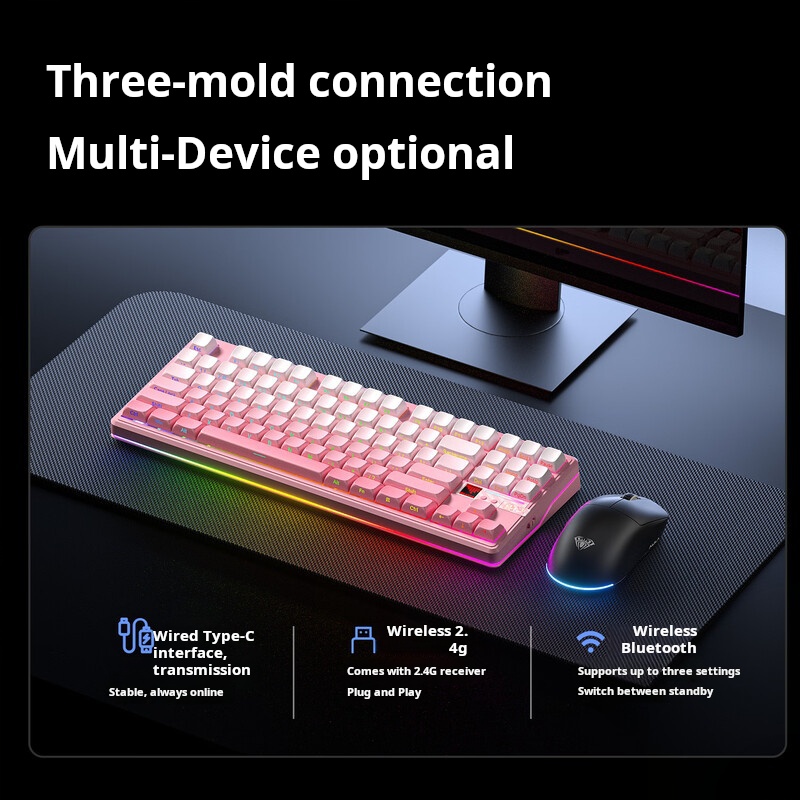 Teclado Mecânico AULA F87Pro V2 Tri-Modo, Sem Fio Bluetooth, RGB com Luz de Fundo, Troca a Quente, Teclado Gamer para PC — imagem 2 de 2