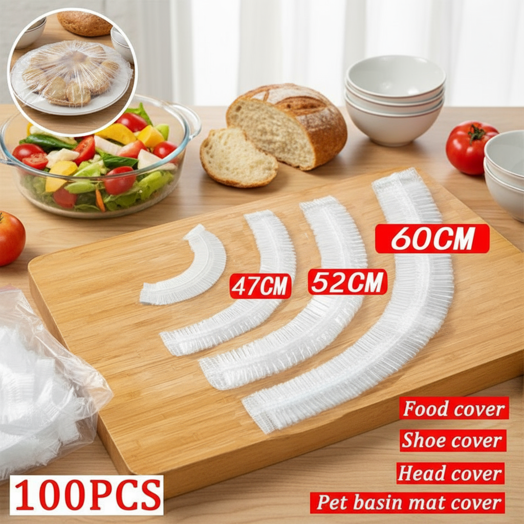  100pcs Tampas Elásticas para Alimentos | Embalagem de Cozinha Descartável Livre de BPA | Sacos para Armazenar Frutas e