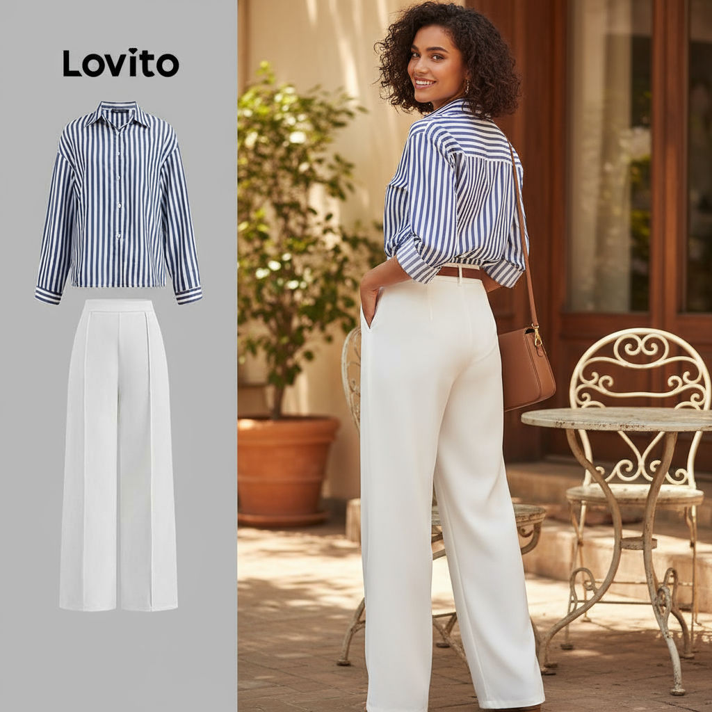 Lovito Top Feminino Elegante Listrado com Costura e Botões, Colorblock Outono/Inverno LBL22131\6 em Oferta na Shopee