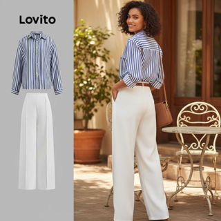 Lovito Top Feminino Elegante Listrado com Costura e Botões, Colorblock Outono/Inverno LBL22131\6 em Oferta na Shopee