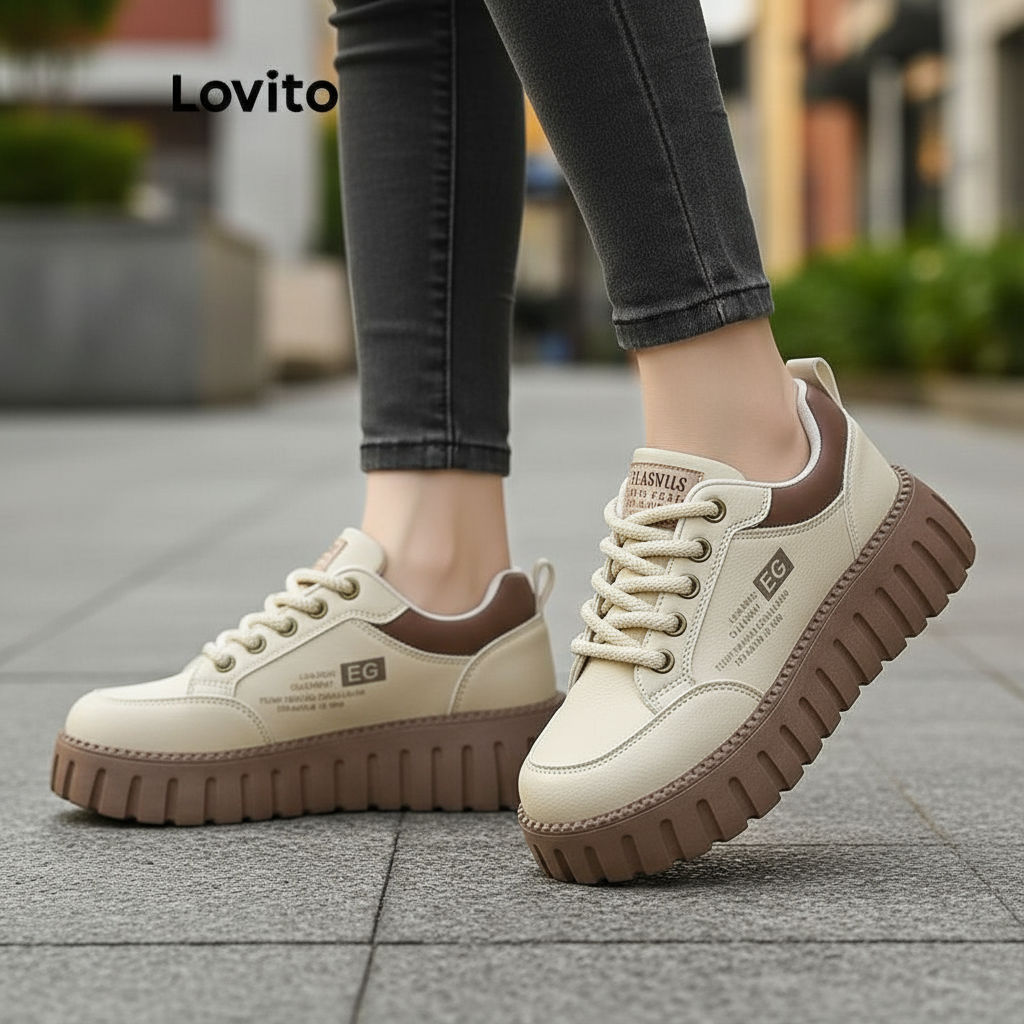 Lovito Tênis Casuais Simples Vintage Estilo Exército Alemão Versáteis para Mulheres LFA50008 em Oferta na Shopee