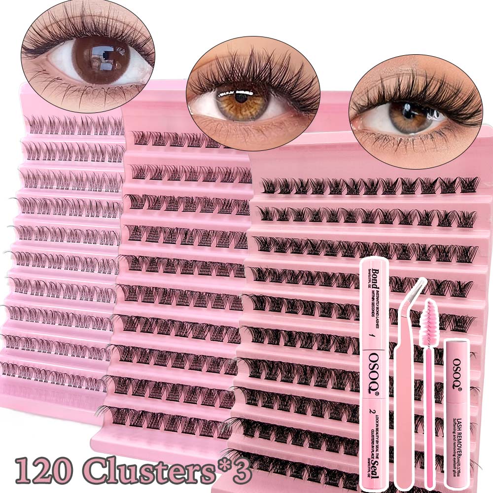 Kit De Cílios De Segmento DIY-Conjunto Completo Com Cola , Selo , Removedor , Pinça E Pincel , Clusters Volumosos Natura