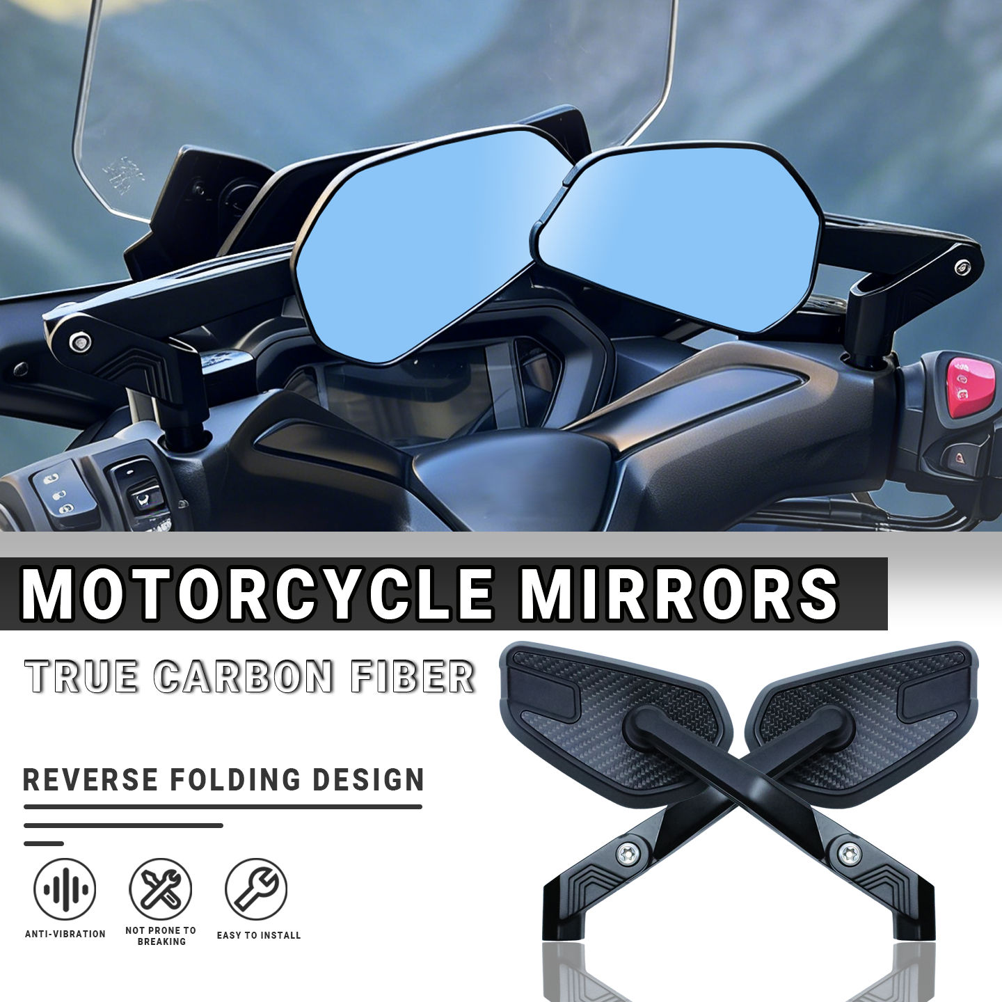 Espelhos Retrovisores RARE NOVA para YAMAHA XMAX300 NMAX155 NVX155 Fibra de Carbono Verdadeira Antirreflexo Dobrável