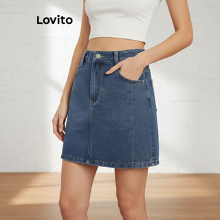 Lovito Saia Jeans Feminina Casual Lavada Lisa - L100MD522 em Oferta na Shopee