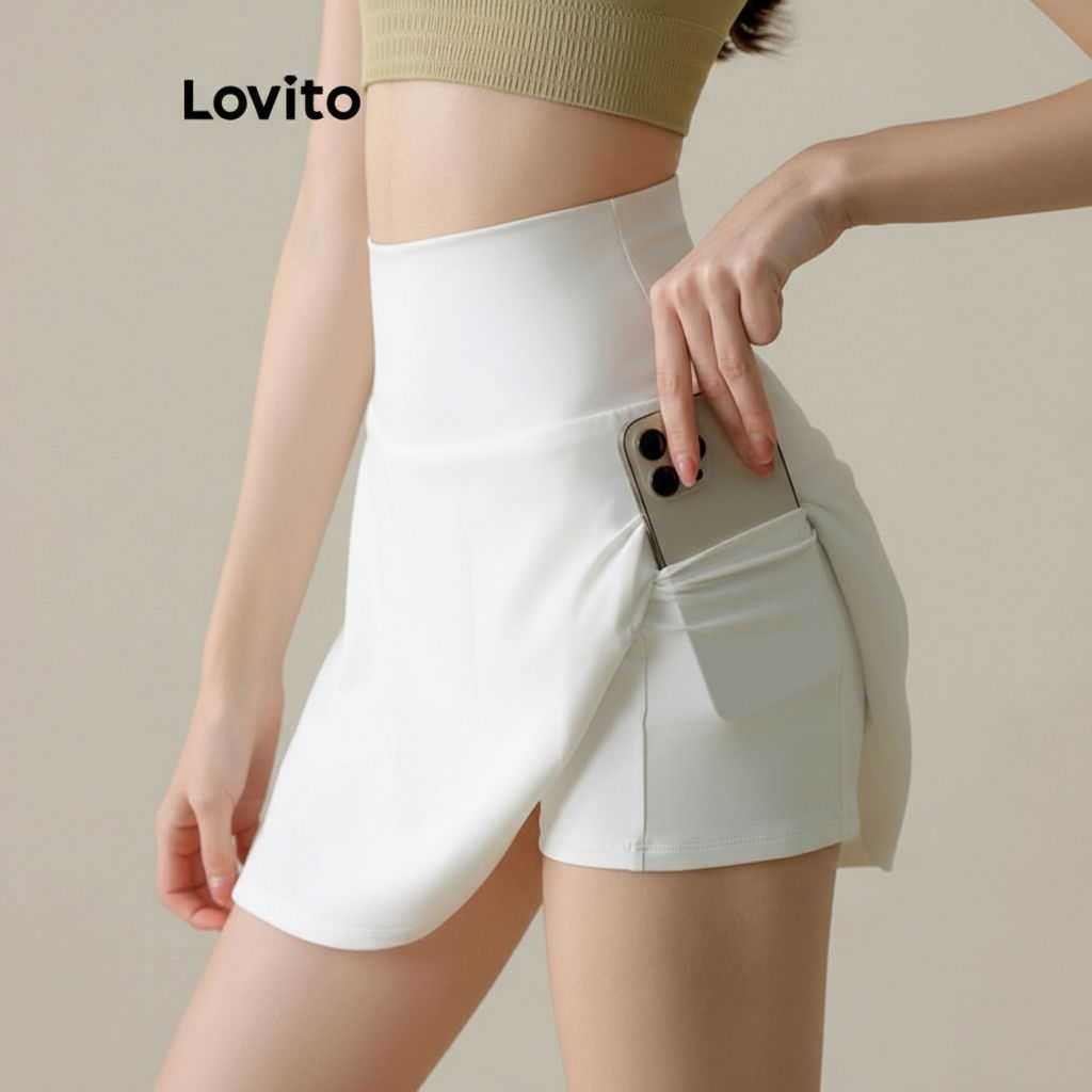 Lovito Short Esportivo Feminino 2 Em 1 para Verão e Primavera LNL95377 em Oferta na Shopee
