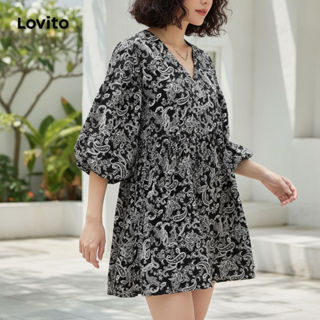 Lovito Vestido feminino plissado com estampa étnica Boho L86ED042 em Oferta na Shopee