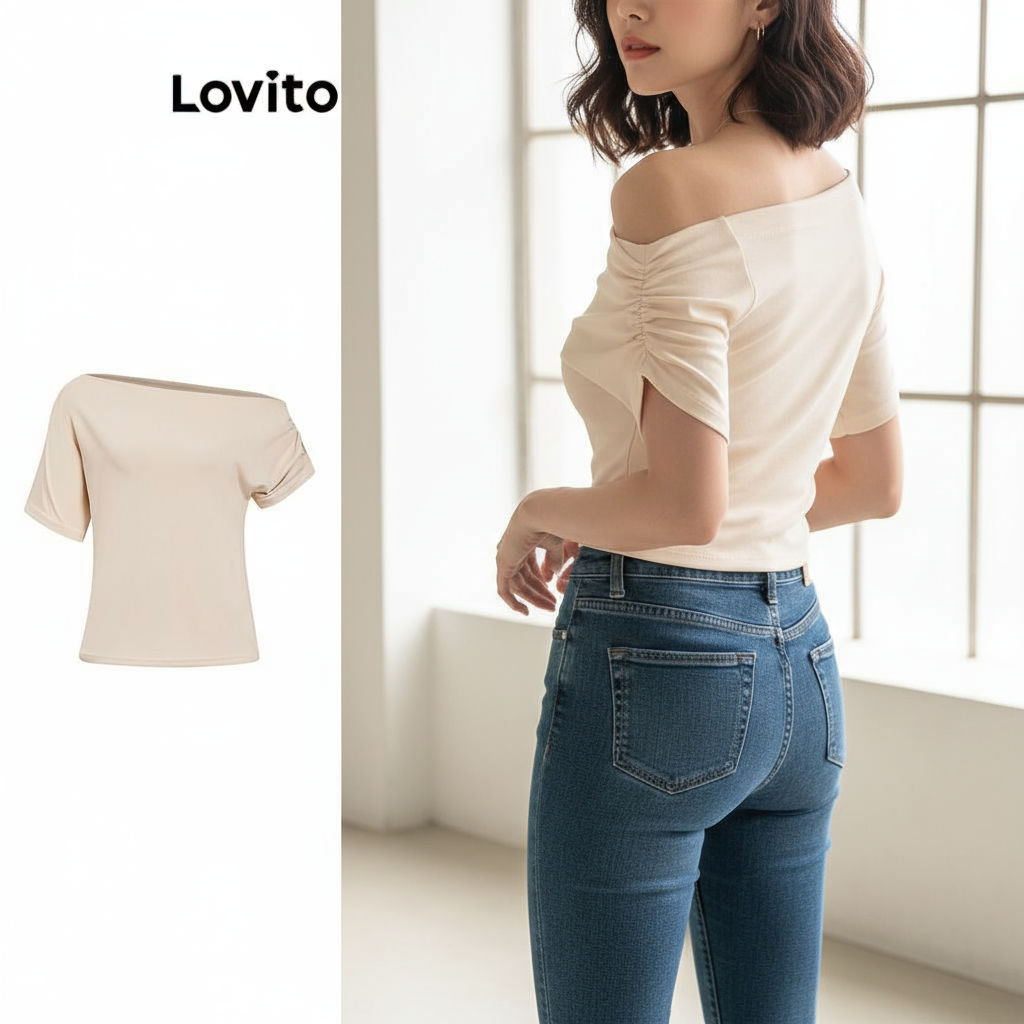 Lovito Blusa Feminina Elegante Plissada Franzida Com Nó Liso L100MD491