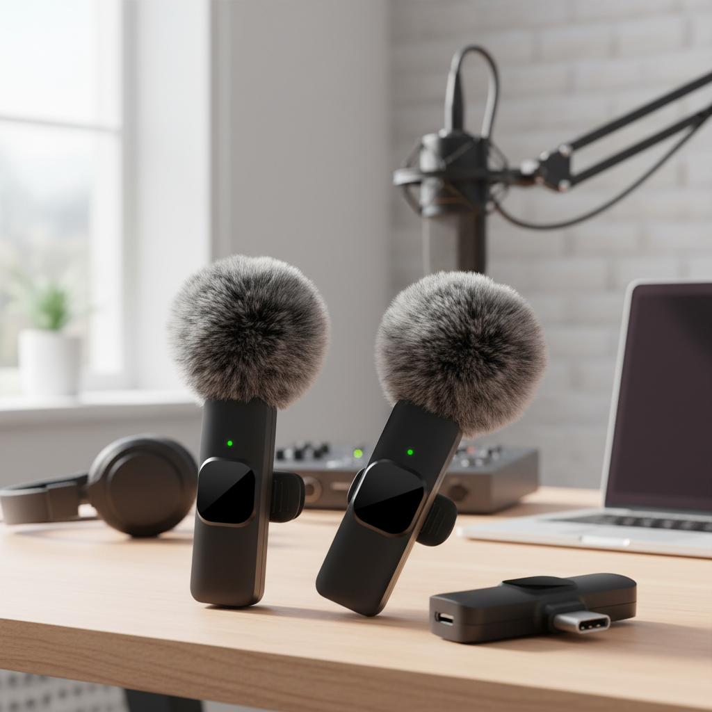  Mini microfone sem fio lavalier compatível com smartphone PC para gravação de áudio e vídeo em vlogs, ensino e jogos.