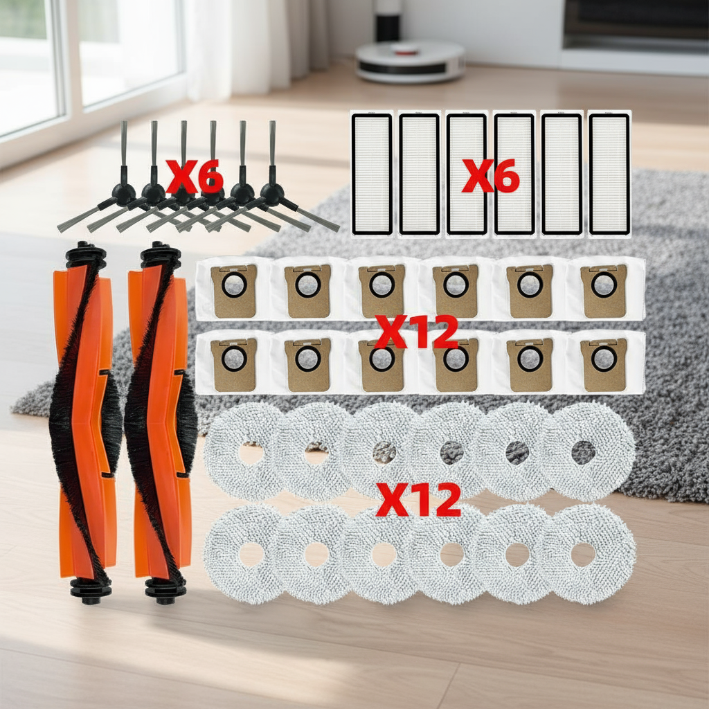 Acessórios de reposição para Xiaomi X20 Max/D109GL: Escova principal, Escova lateral, Filtro HEPA, Panos de esfregão,