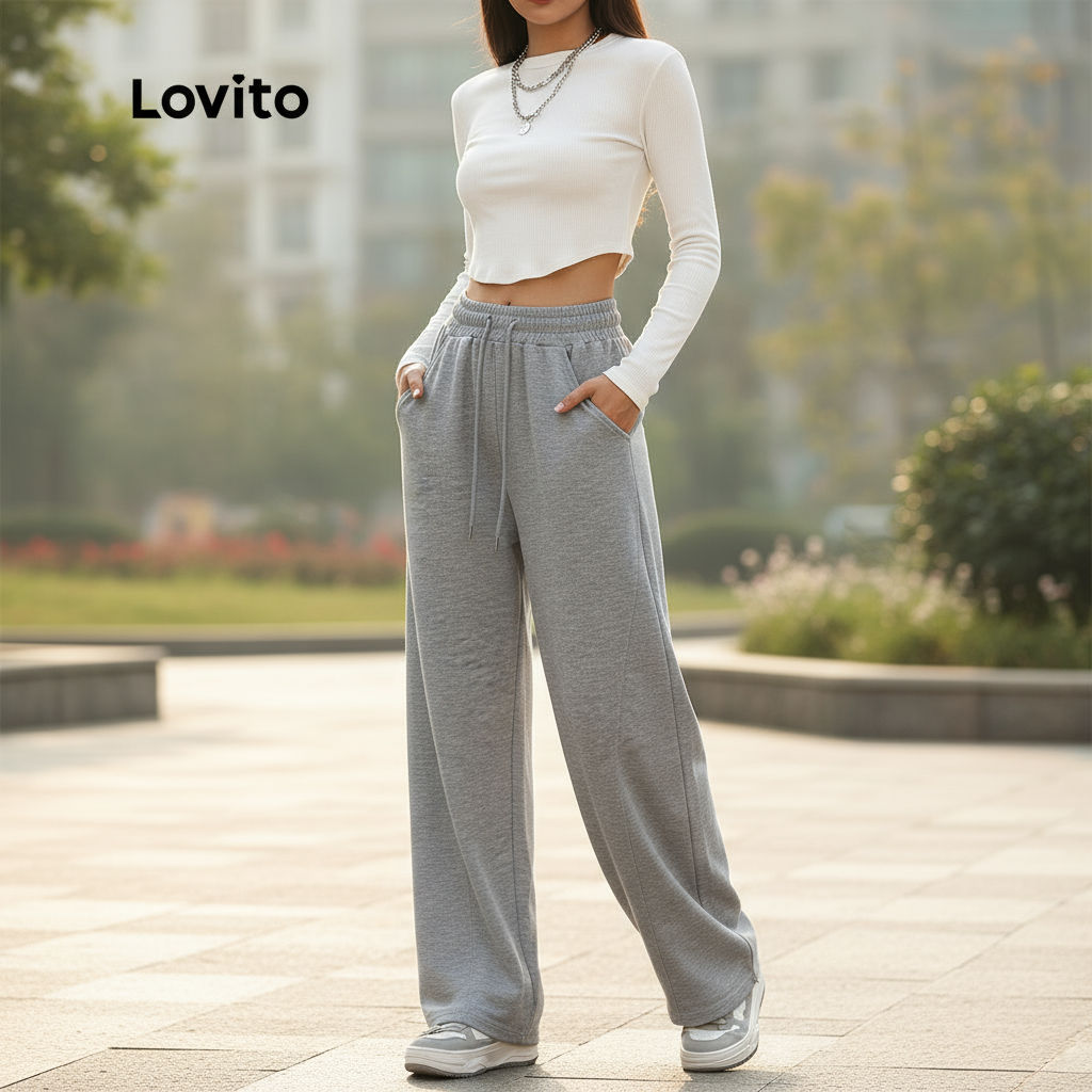 Lovito Calça Feminina Casual Lisa com Elástico na Cintura Multicolorida LNA36090