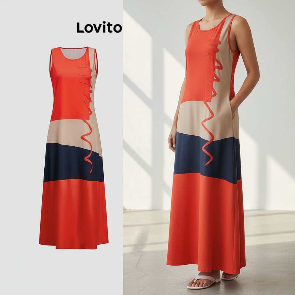 Lovito Vestido Feminino Básico com Estampa Geométrica e Modelagem Casual LBL18707