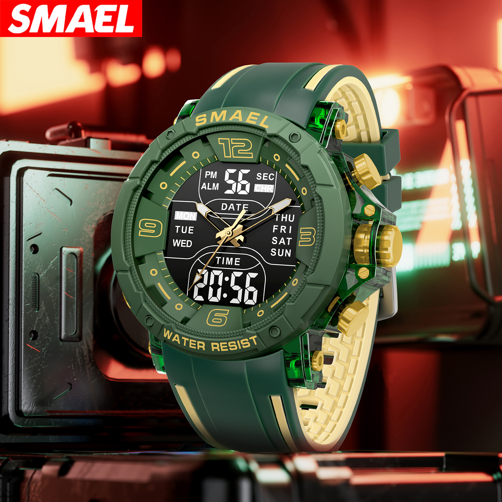 Smael Men Sport Watch 50m À Prova D'água Silicone Pulseira Alarme Cronógrafo — imagem 2 de 2