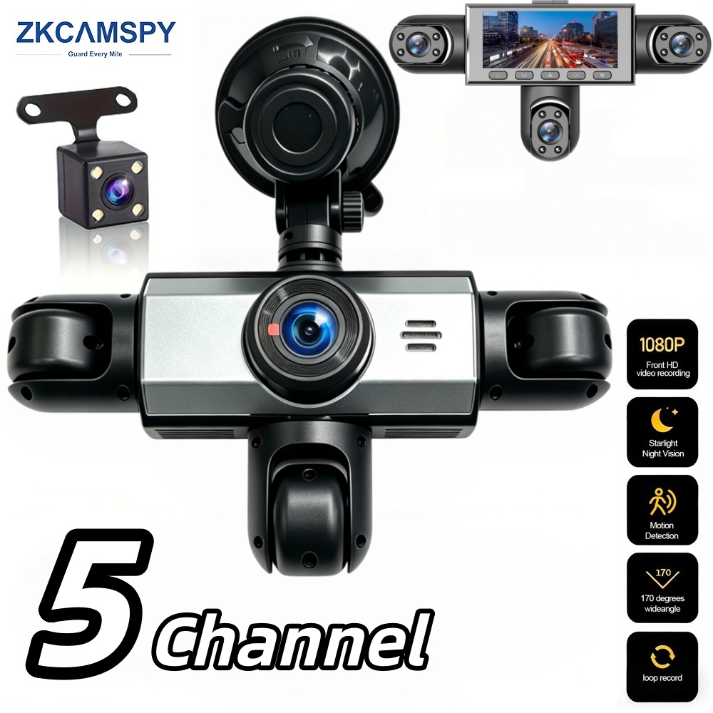 1080p Dashcam 5 Canais 360 ° Dvr Com Câmera De Visão Traseira Monitor De Estacionamento 24h Para Carro