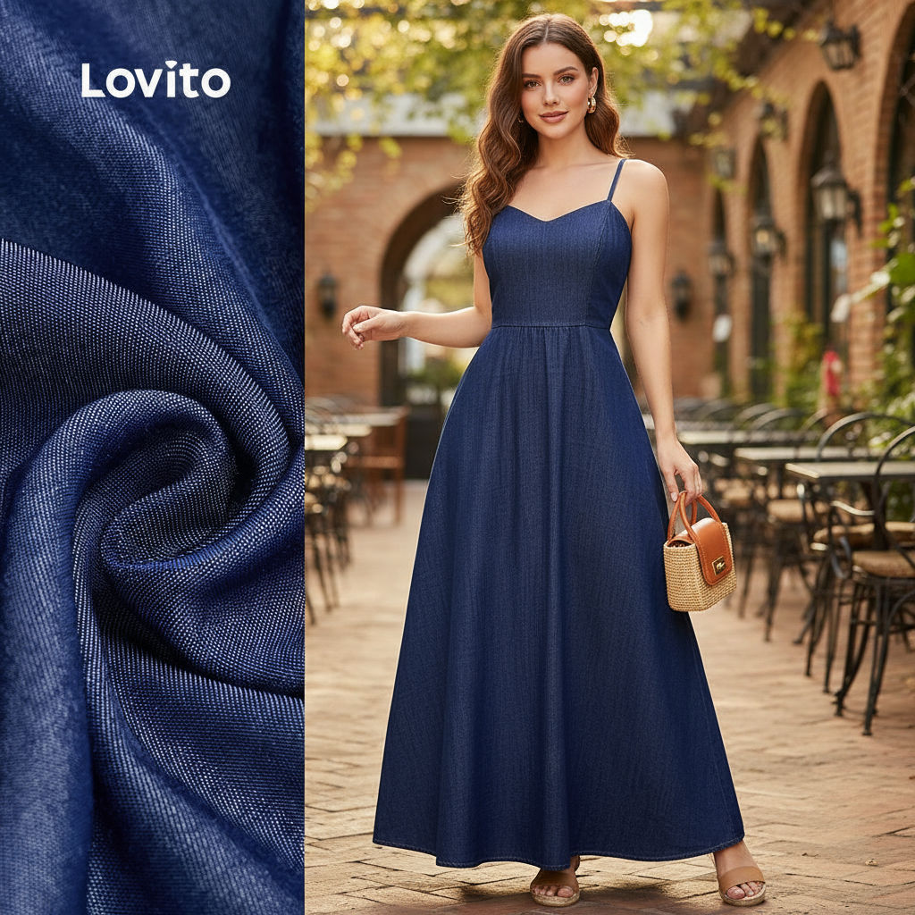 Lovito Vestido Boho com Zíper Primavera/verão Vestido Azul para mulheres LBL29249\6