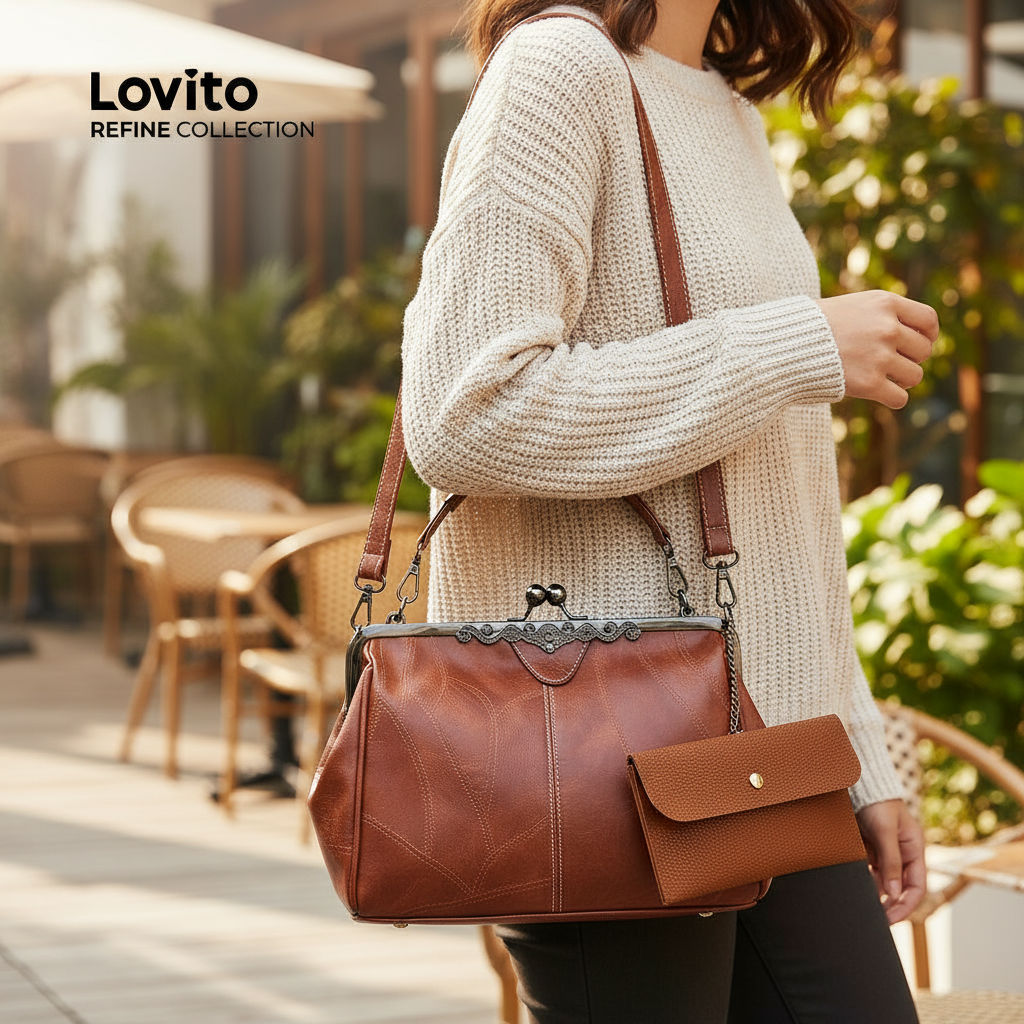 Lovito Refine elegante bolsa de ombro retrô simples para viagem pu brilhante para mulheres LFA53131\6 em Oferta na Shopee