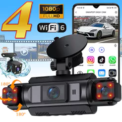 Câmera Veicular Dash Cam WiFi Lente Frontal+Esquerda+Direita+Traseira 4 Lentes*1080P DVR para Carros Gravação em Loop