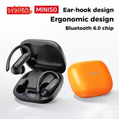 Miniso MS219 Fones De Ouvido Bluetooth 6.0 Esporte Gancho Alta Fidelidade Música ENC Cancelamento Ruído Display LED À Pr