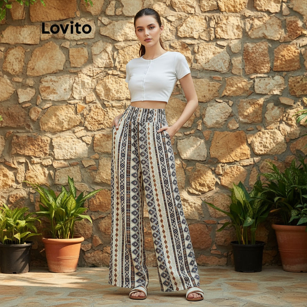 Lovito Calça Feminina Boho Paisley Verão L113MD106 em Oferta na Shopee