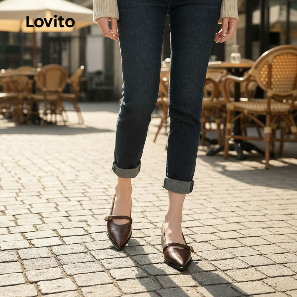 Lovito Sapatilhas Femininas com Estampa de Flores, Estilo Casual, Salto Baixo, Bico Fino, Modelo LFA75020 em Oferta na Shopee