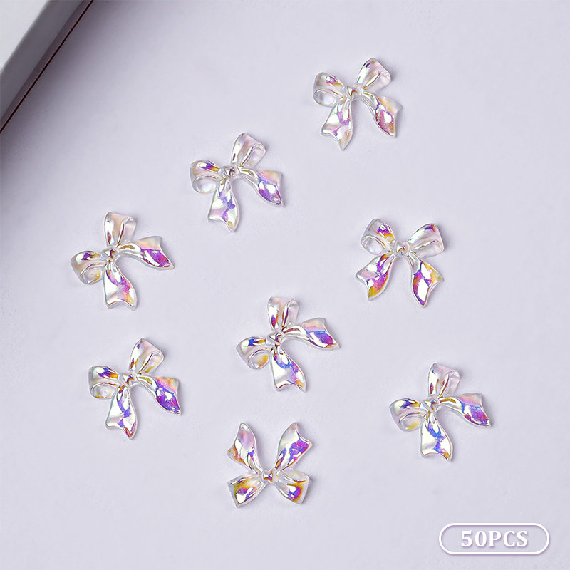 50PCS de encantos de laços para unhas e encantos 3D para unhas, Aurora laço-nó fofo para design de suprimentos de