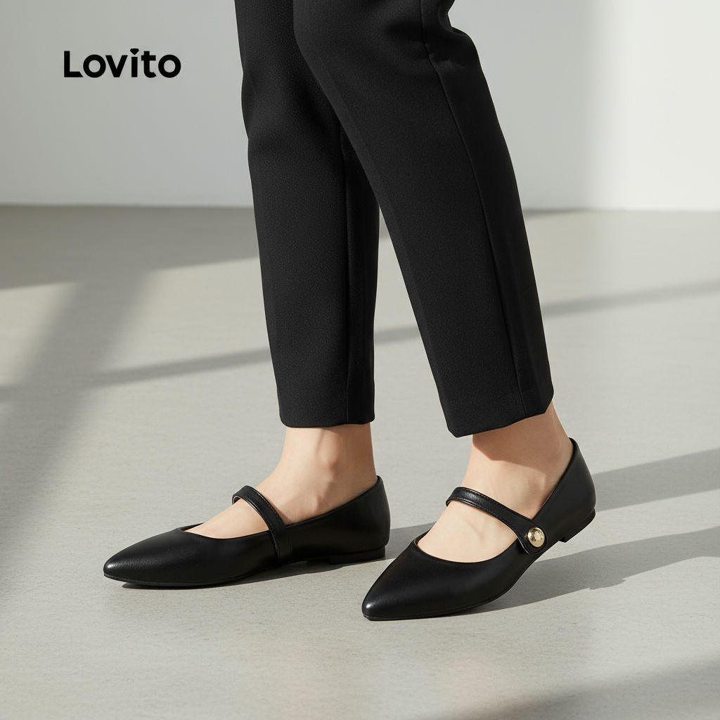 Lovito Sapatilha Feminina Mary Jane Vintage em Couro Macio, Preta e Branca, Confortável LFA69084 em Oferta na Shopee