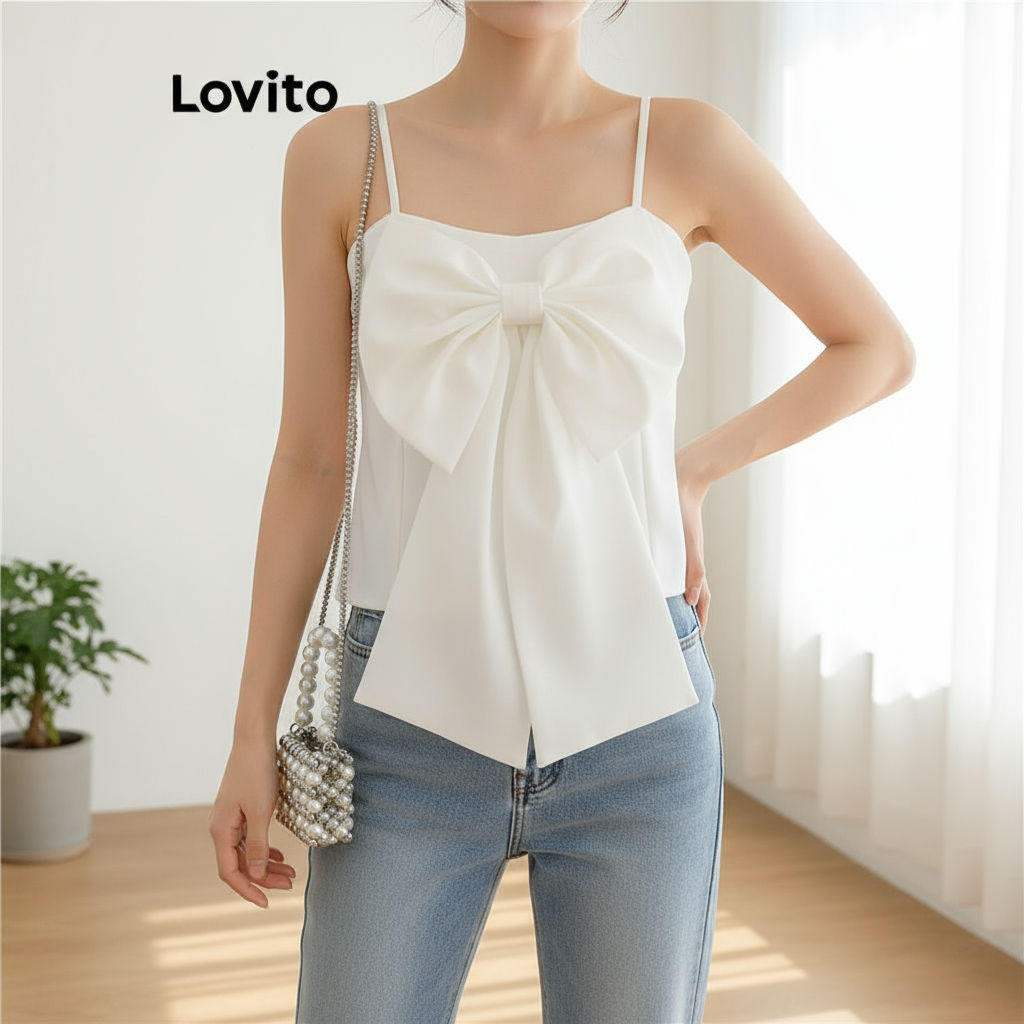 Lovito Regata Feminina Casual Lisa com Laço - LNA65225 em Oferta na Shopee