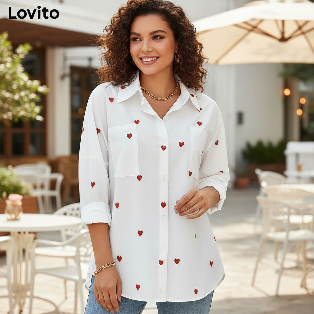 Blusa Feminina Lovito Casual com Estampa de Coração LNL72073 em Oferta na Shopee