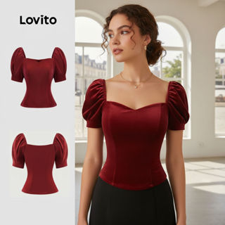Lovito Blusa Casual com Cinto Primavera/verão Blusa Vermelha para Mulheres L154ED1081\2 em Oferta na Shopee