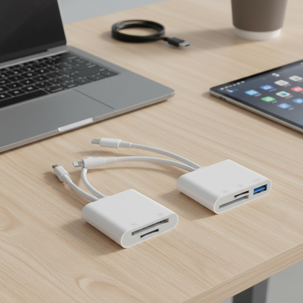 Leitor de Cartão SD 2 em 2 com Dupla Porta (Tipo C e Lightning) para Apple, Huawei, Android e Laptops