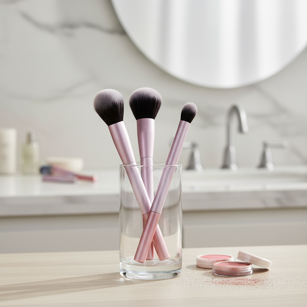 Kit de 3 Pincéis de Maquiagem Rosa: Pincel para Sombra, Corretivo e Iluminador, Ótimo para Fãs de Maquiagem