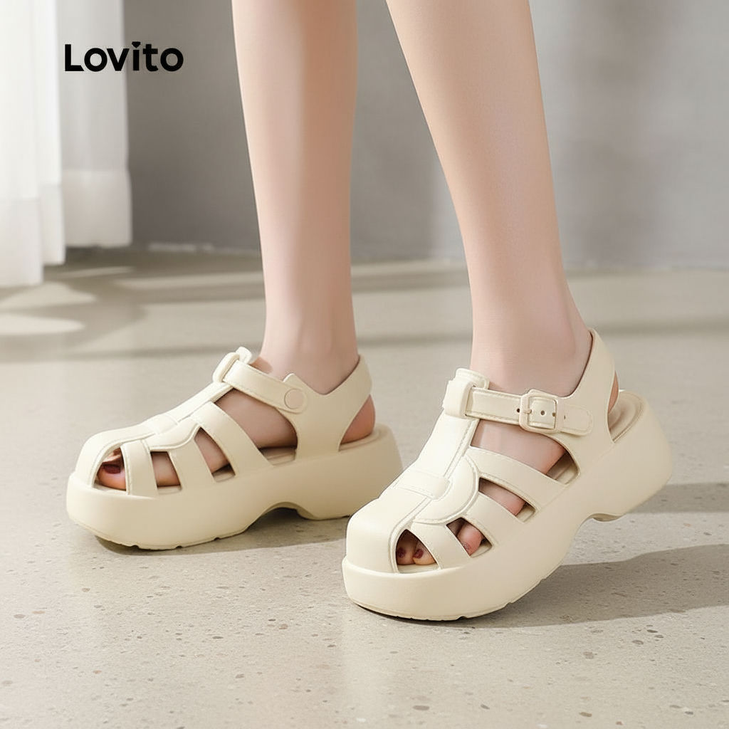 FB72-Sandálias romanas femininas 2024 novo estilo verão exterior usar sandálias chinelos de sola grossa Toe-coberto bura em Oferta na Shopee