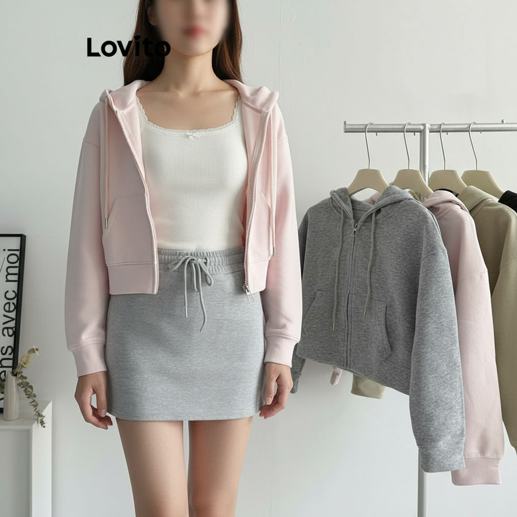 Lovito Jaqueta Feminina Casual de Cordão Lisa LNA75075 em Oferta na Shopee