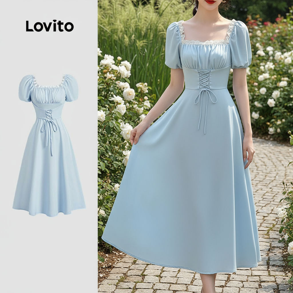 Lovito Vestido Feminino Casual Liso com Cadarço - Ideal para Verão e Primavera L128ED120 em Oferta na Shopee