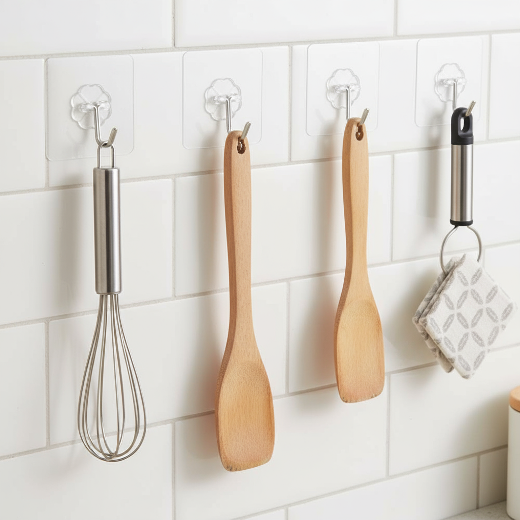  Conjunto de Ganchos Autoadesivos - Racks de Cozinha Duráveis e Protetores de Canto Sem Traço