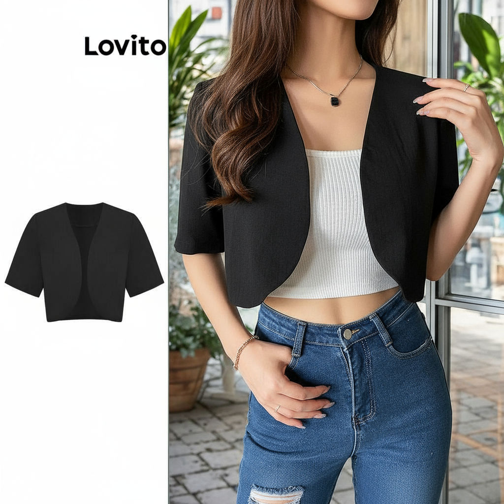 Lovito Blazer Feminino Básico Liso Corte Casual Para Mulheres L74ED070 em Oferta na Shopee