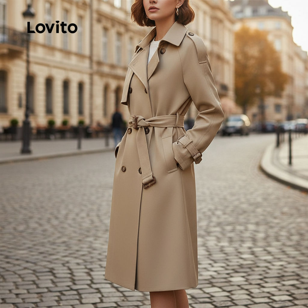 Lovito Jaqueta Casual com Fivela Lisa para Outono Inverno Feminina em Oferta na Shopee