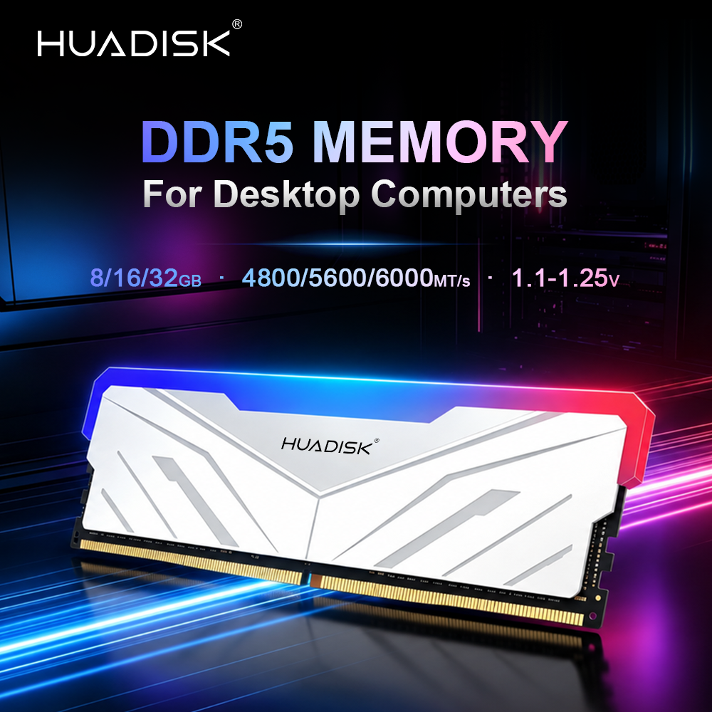 HUADISK Memória RAM DDR5 RGB 4800MHz 5600MHz 6000MHz de Alto Desempenho para Desktop - Memória DIMM para Computador