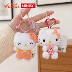 Anel de pelúcia HelloKitty Sanrio oficial, acessórios para bolsas e encantos, macio e fofo no design, com detalhes