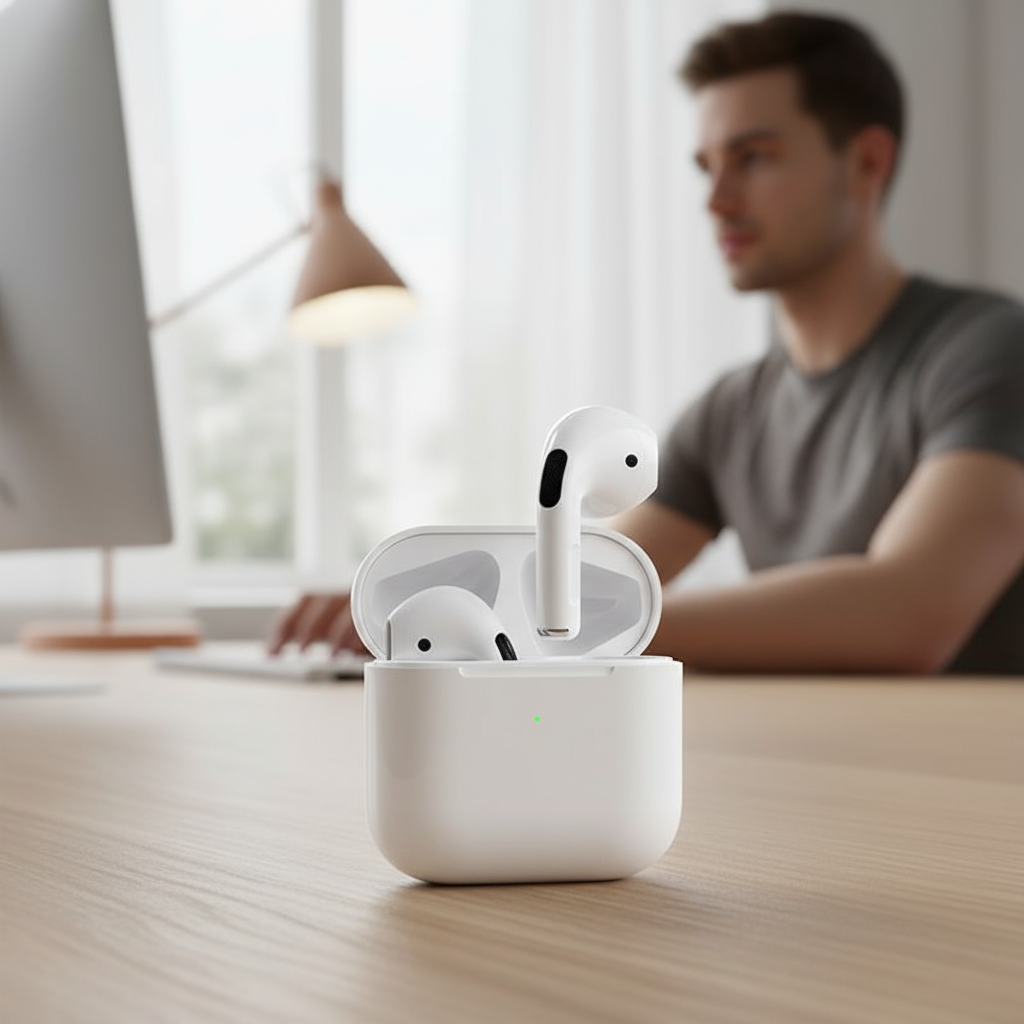 Pro 4 TWS Fones de Ouvido Bluetooth, Bateria de Longa Duração, Design Leve e Portátil, Inclui Estojo de Carregamento
