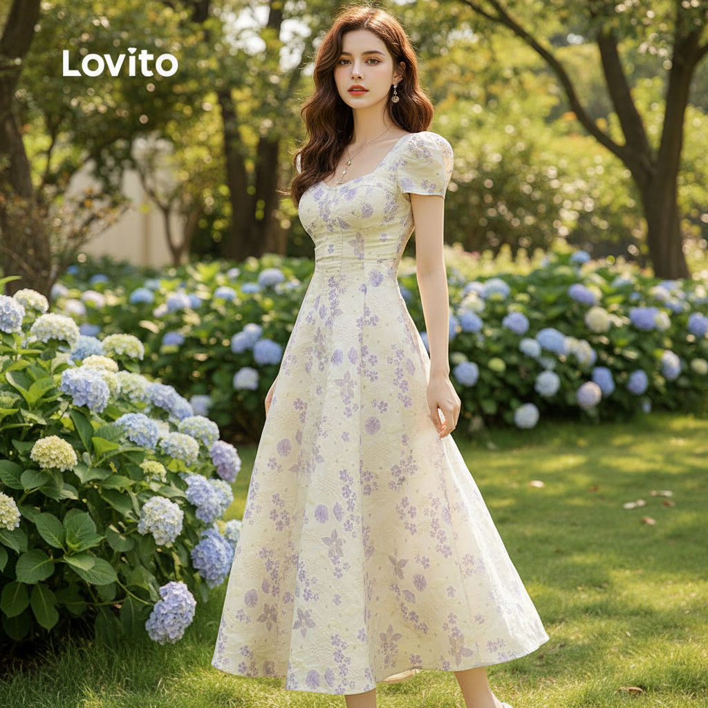 Lovito Vestido Feminino Elegante Natal Zíper Suave Primavera Verão L145LD065 em Oferta na Shopee