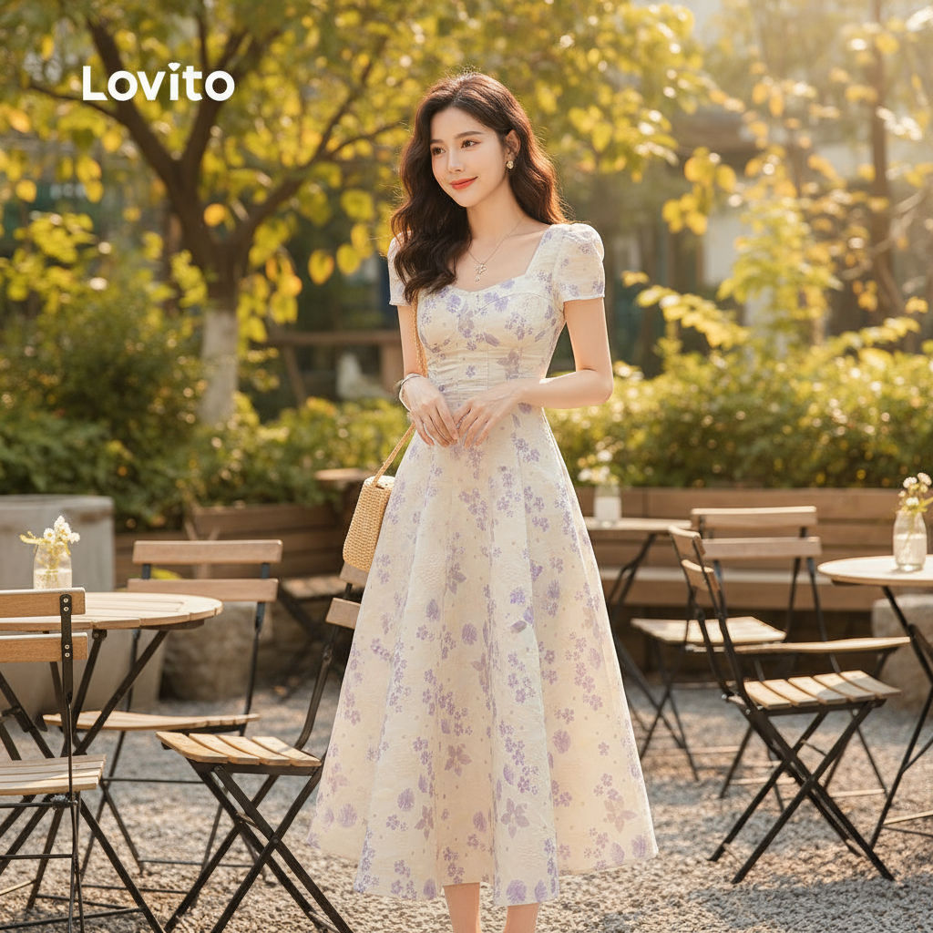 Lovito Vestido Elegante Natalino com Zíper, Toque Macio, Primavera/Verão, Feminino L145LD065