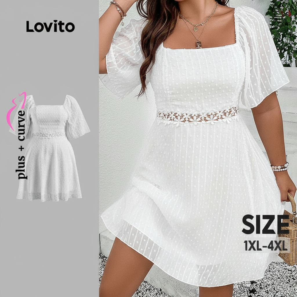 Lovito Vestido Feminino Curvilíneo Plus Size Tecido Jacquard Costura Para Verão/Primavera LBL22624 em Oferta na Shopee