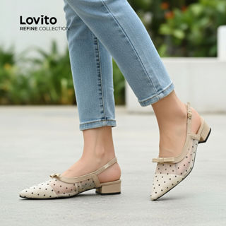 Lovito Casual Feminino Liso Arco Malha Francesa Respirável com Bolinhas Pontiagudas Sapatilha Ballet LFA70175 em Oferta na Shopee