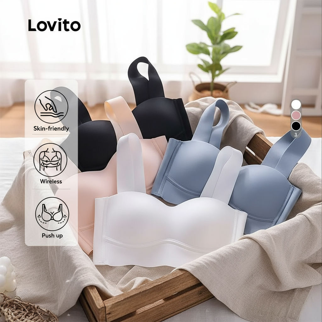 Lovito Bralette Sem Costura com Fivela e Respirável para Mulheres LNL43215 em Oferta na Shopee