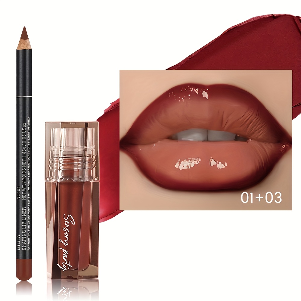 Conjunto Lápis e Brilho Labial Suave - Combinação de Lábios de Longa Duração, Cor Vibrante com Brilho Hidratante para · foto 2