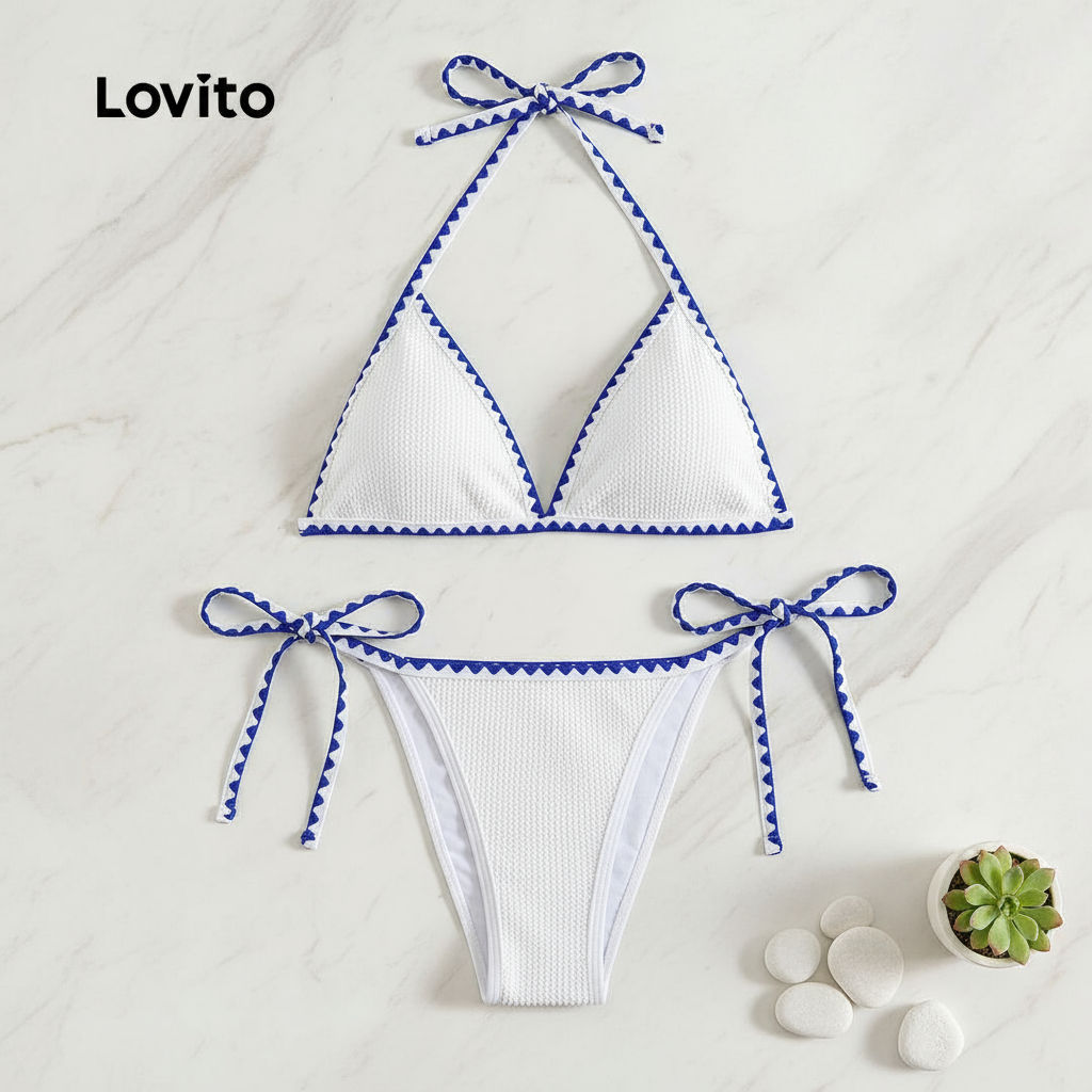 Lovito Conjuntos De Biquíni Sexy Com Cadarço Liso Para Mulheres LNL75037\3